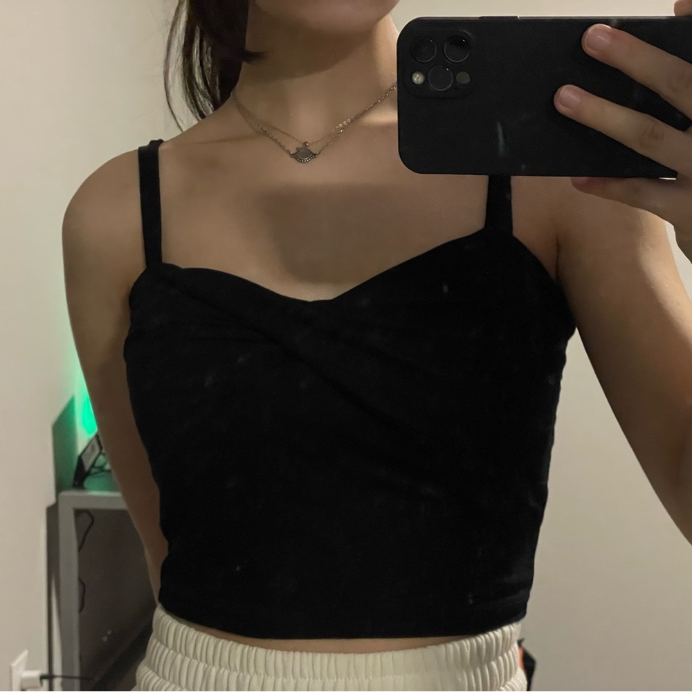 black ruched bust cropped cami top